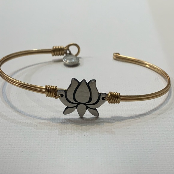 Luca + Danni Lotus Flower Bangle Bracelet Mixed Metal Silver and Brass - Picture 4 of 12